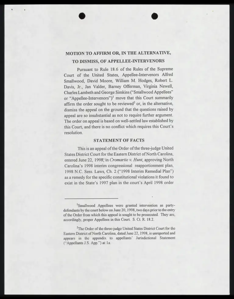 Appellee-Intervenors' Motion to Affirm or Dismiss with Notes preview