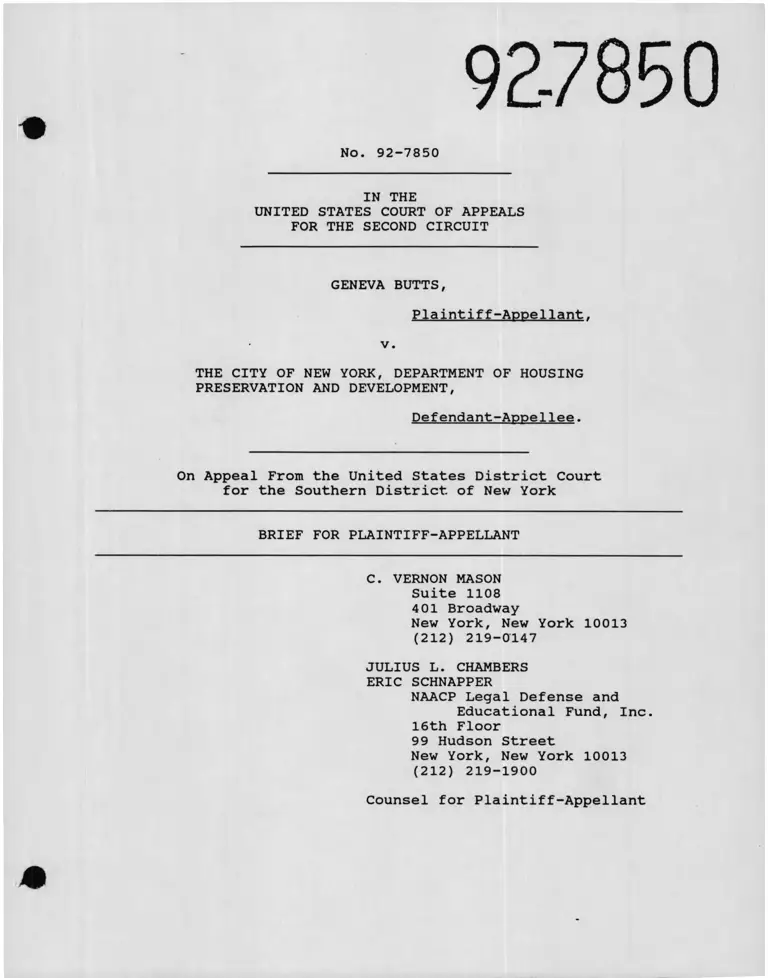Butts v The City of New York Department of Housing Preservation and Development Brief for Plaintiff-Appellant preview