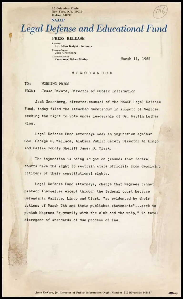 Memo on MLK Alabama Voting Drive preview