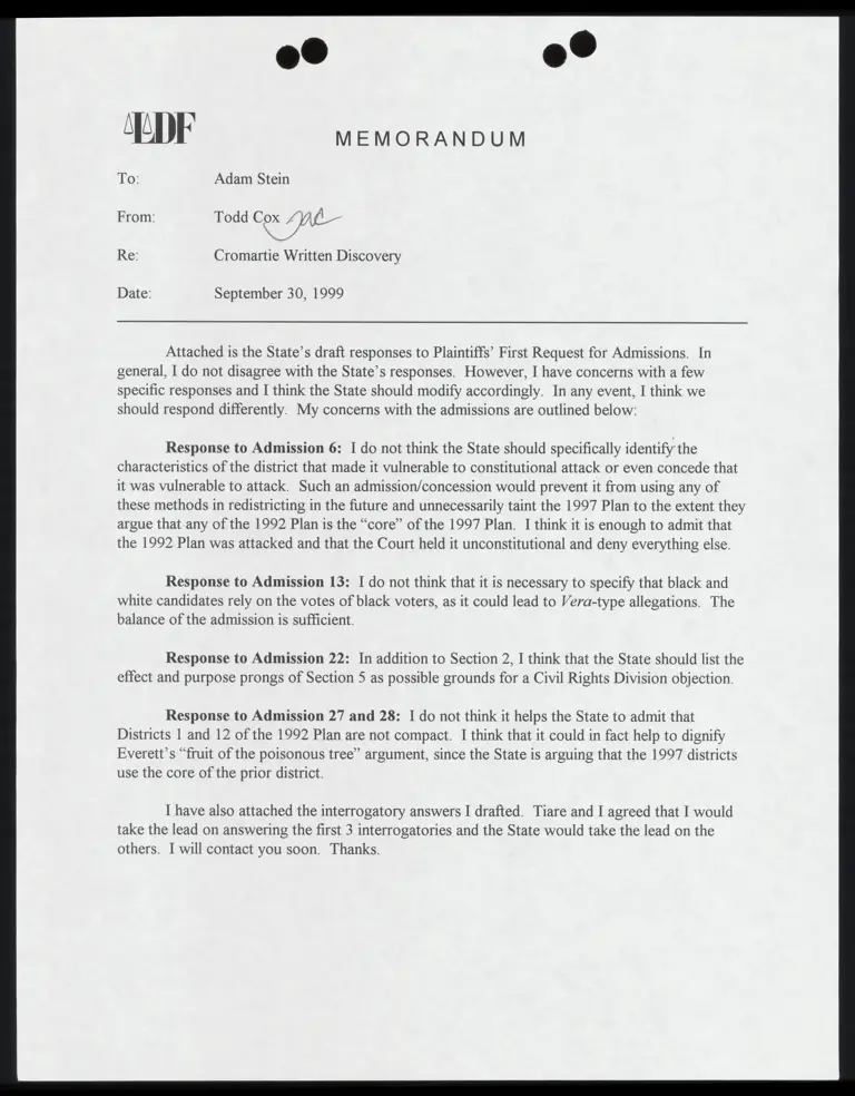 Memo to Stein RE: Cromartie Written Discovery preview