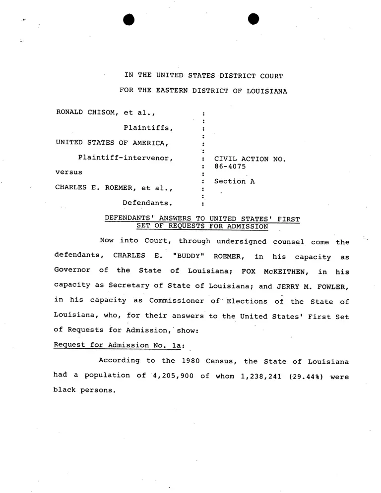 Defendants' Answers to United States' First Set of Requests for Admission; Defendants' Answers to United States' First Set of Interrogatories; House Bills No. 637, 149, 1630; Senate Bill No. 65 preview