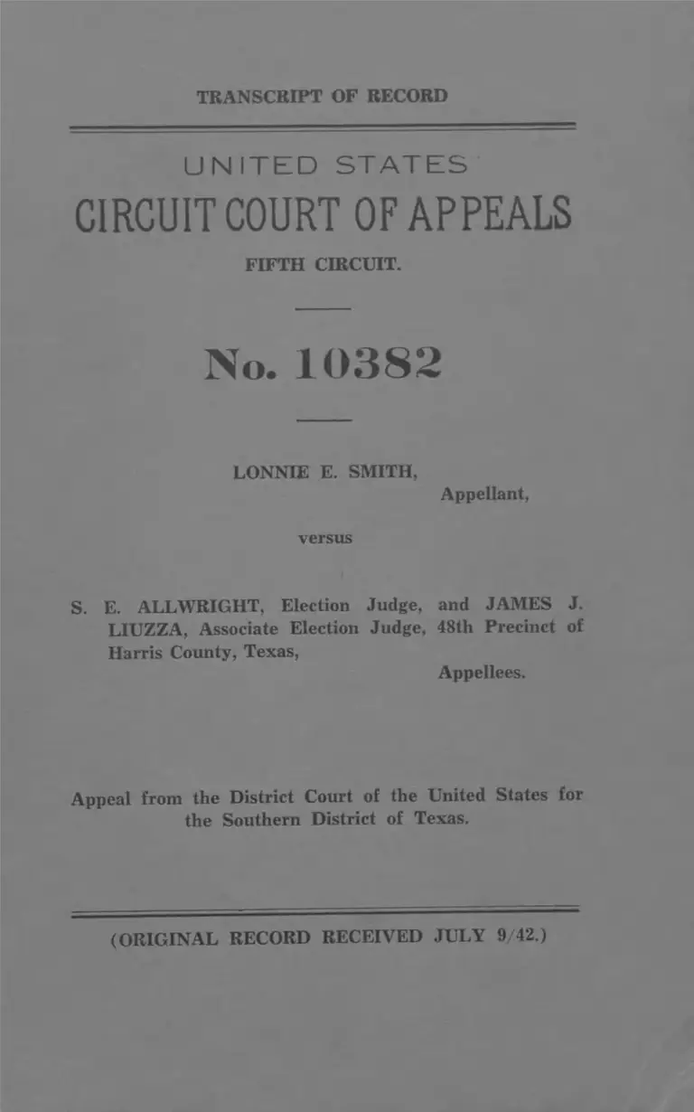 Smith v Allwright Transcript of Record preview