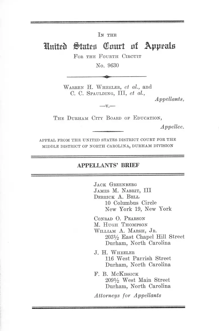 Wheeler v. Durham City Board of Education Appellants' Brief preview