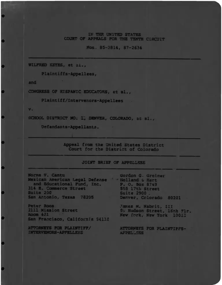 Keyes v. School District No. 1 Denver, CO. Joint Brief of Appellees preview