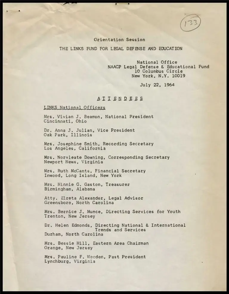 List of Attendees for the Links Fund for Legal Defense and Education preview
