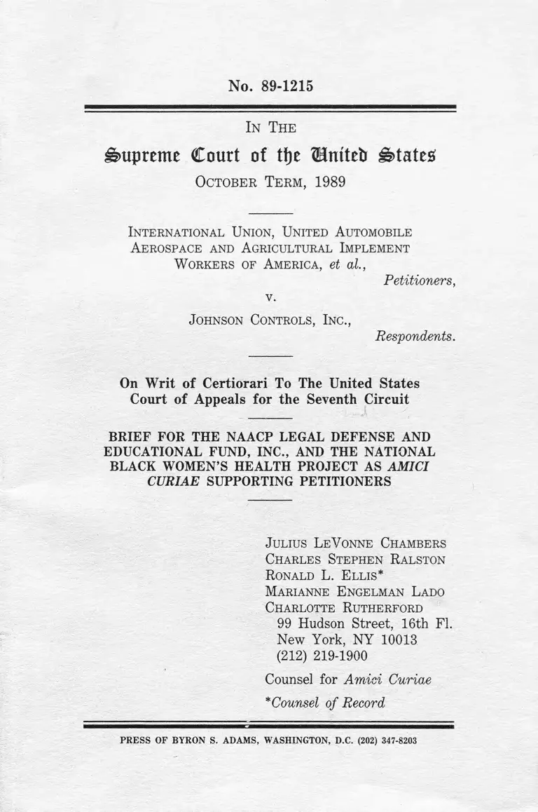 International Union v. Johnson Controls, Inc. Brief of the NAACP LDF as Amici Curiae Supporting Petitioners preview