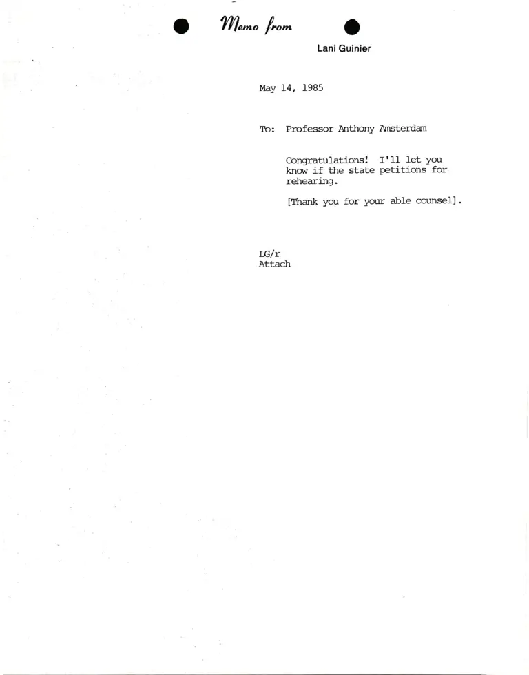 Memorandum from Lani Guinier to Prof. Anthony Amsterdam preview
