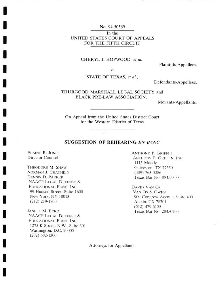 Hopwood v. Texas Suggestion of Rehearing En Banc preview