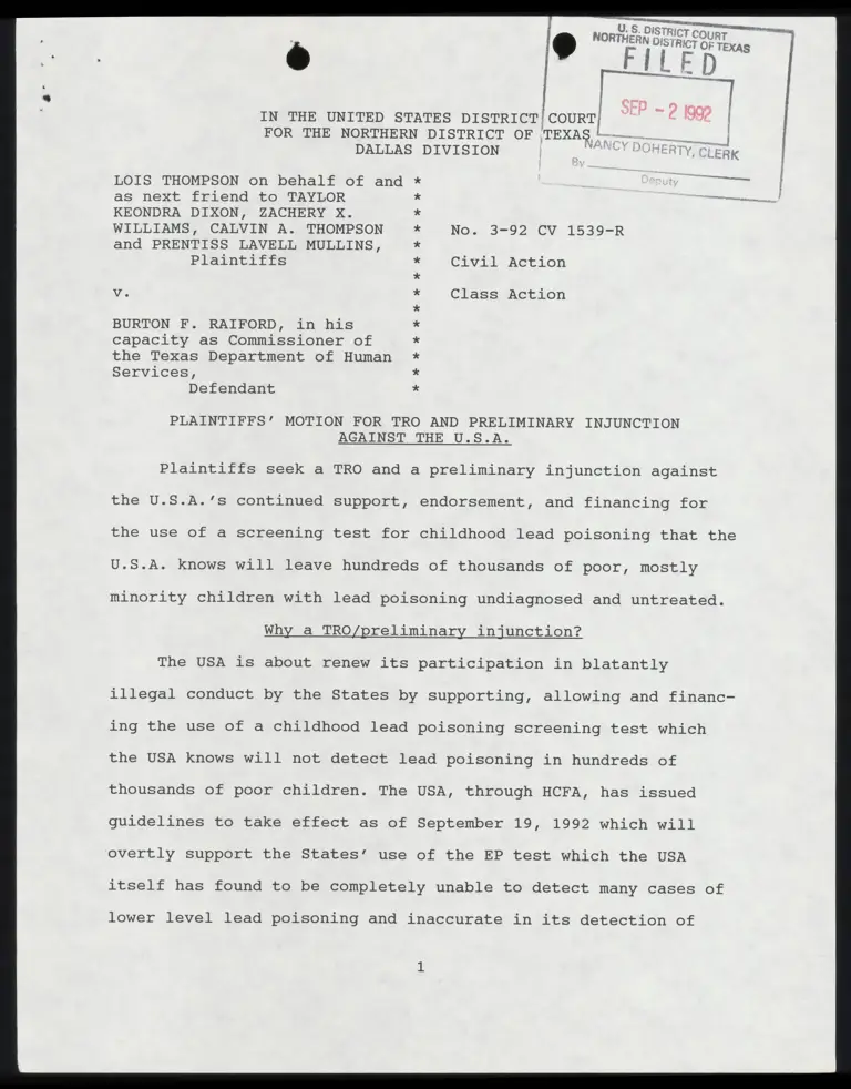 Plaintiffs' Motion for Tro and Preliminary Injunction Against the USA with Certificate of Service and Conference preview