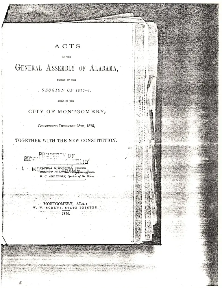 Excerpts from the General Assembly of Alabama Session of 1875-6 preview