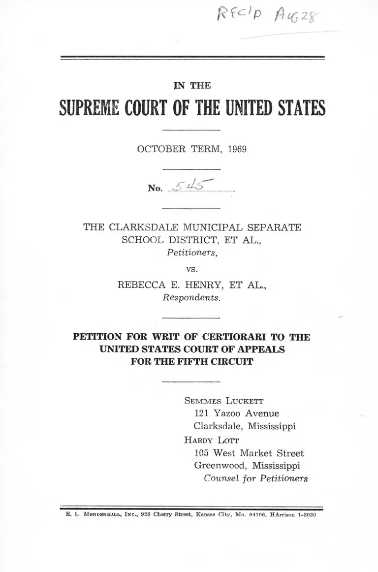 Clarksdale School District v. Henry Petition for Writ of Certiorari to the US Court of Appeals for the Fifth Circuit preview