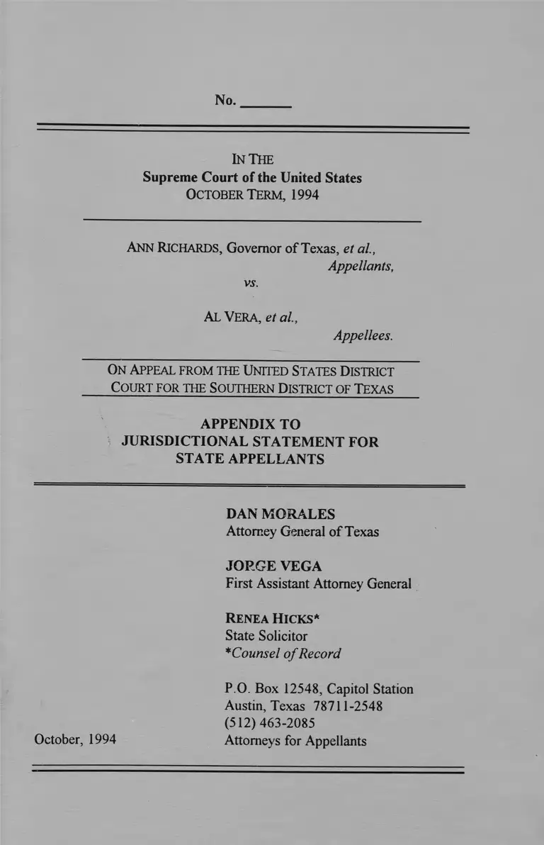 Richards v Vera Appeal Appendix to Jurisdictional Statement preview