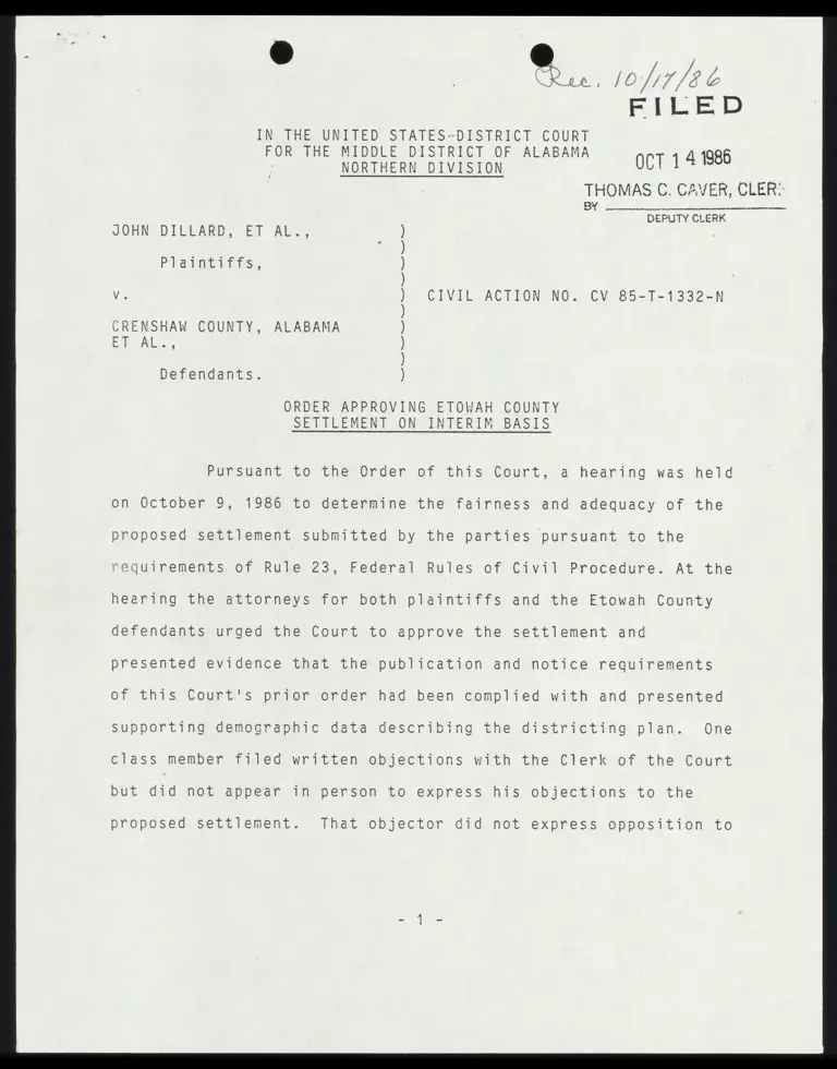 Order Approving Etowah County Settlement on Interim Basis preview