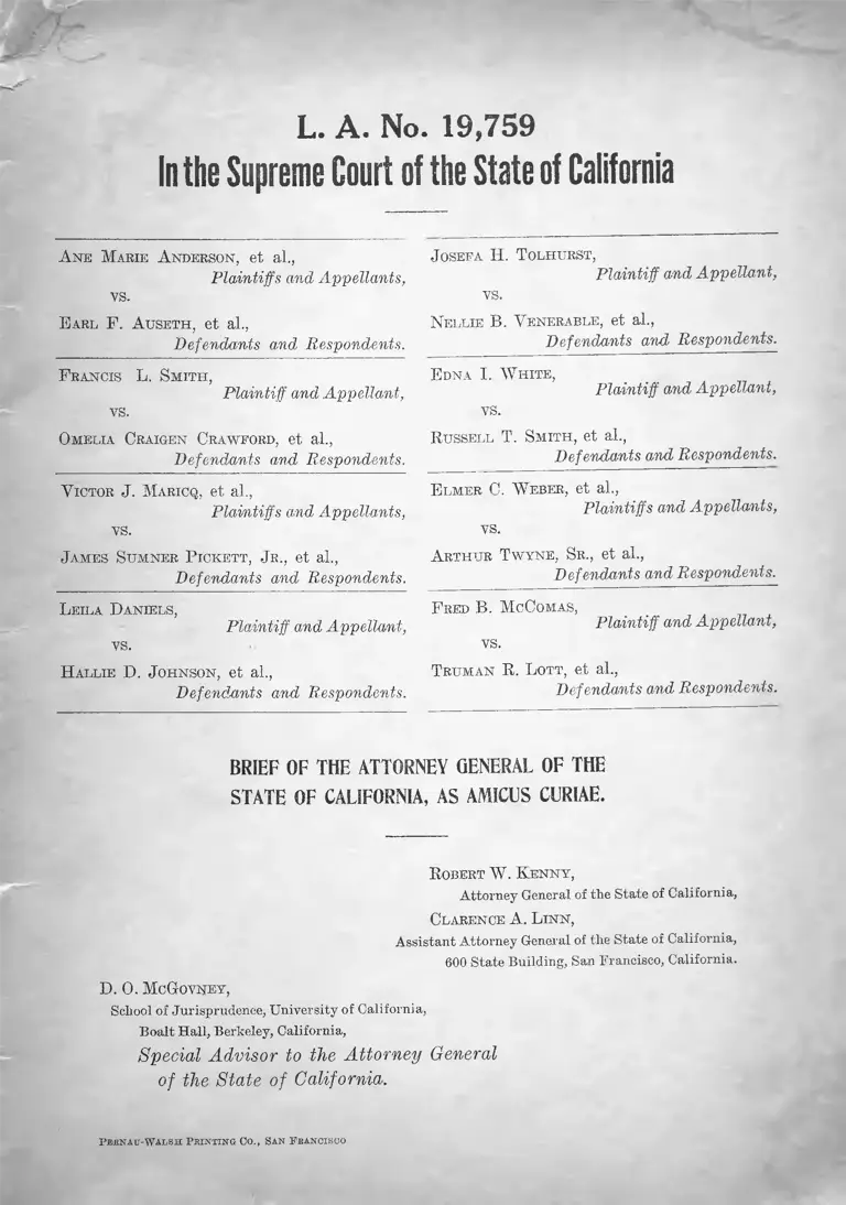 Anderson v. Auseth,Brief of the Attorney General of the State of California as Amicus Curiae preview