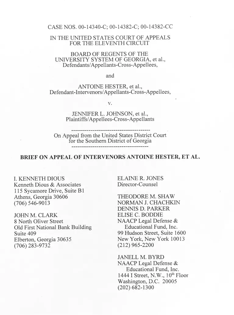 University System of Georgia Board of Regents v. Johnson Brief on Appeal of Intervenors Antoine Hester preview