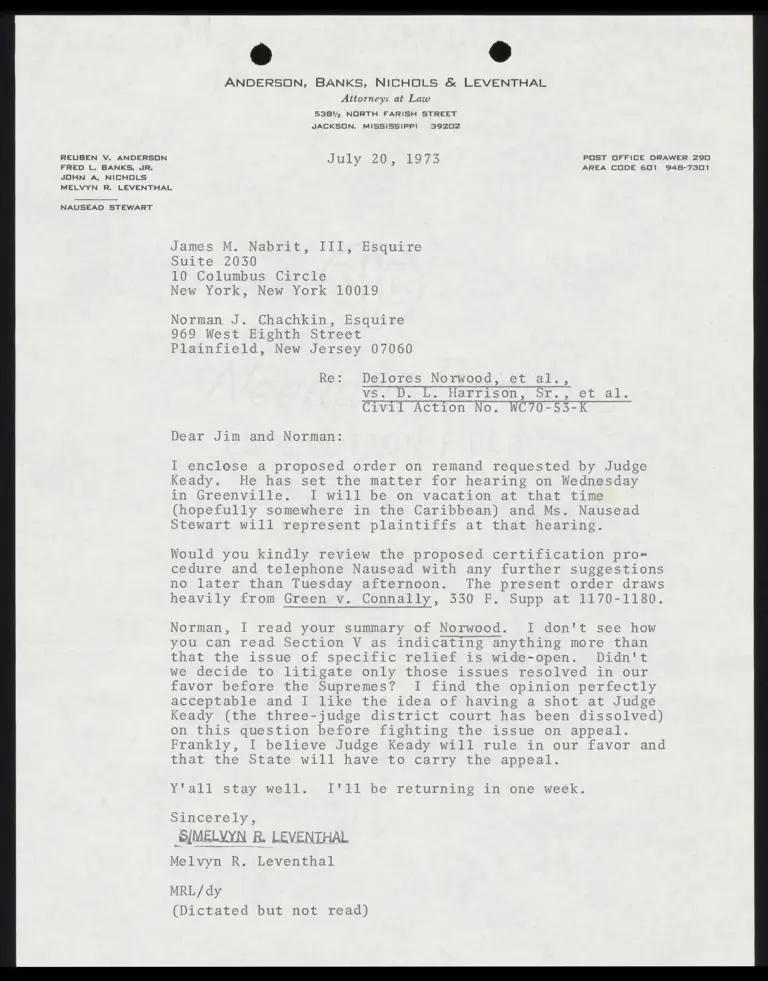 Letter from Leventhal to Nabrit and Chachkin; Proposed Order preview