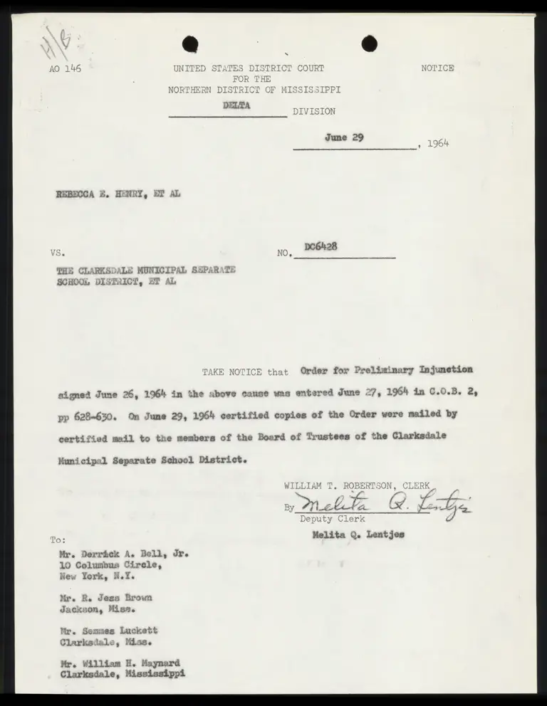 Notice of Order for Preliminary Injunction preview