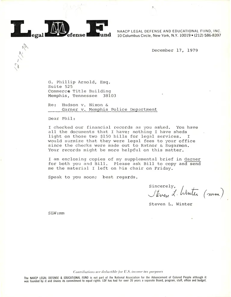 Correspondence from Steven L. Winter to G. Phillip Arnold preview
