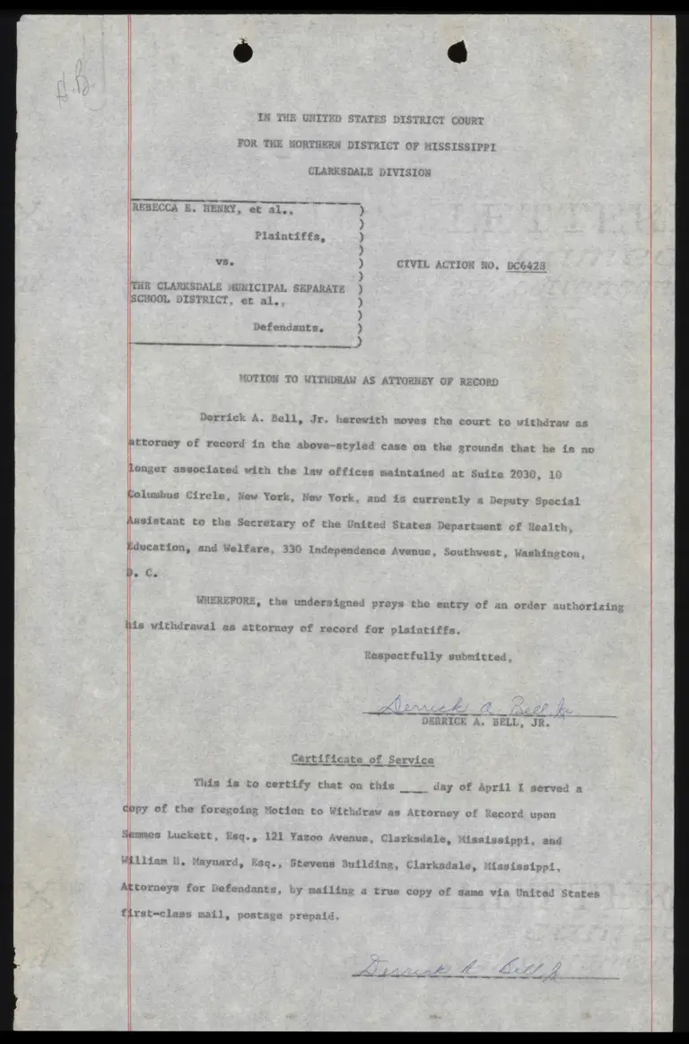 Motion to Withdraw as Attorney of Record; Order Granting Leave for Counsel to Withdraw preview