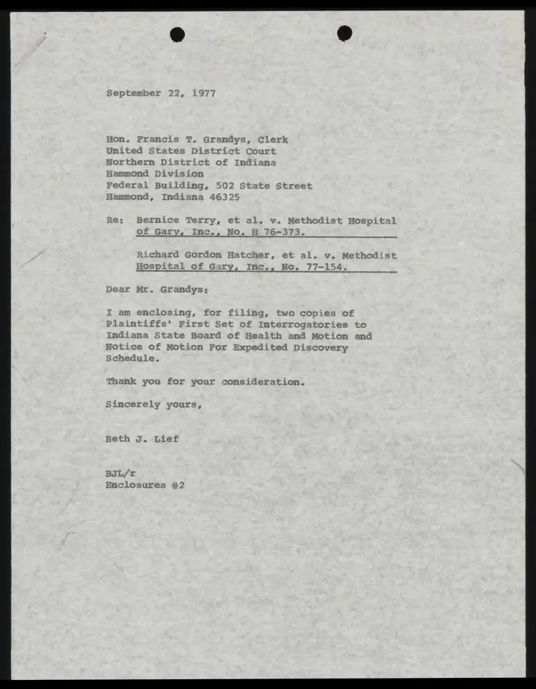 Correspondence from Lief to Clerk Re: First Set of Interrogatories preview