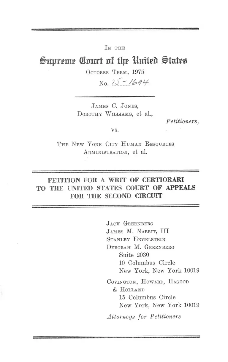 Jones v. The New York City Human Resources Administration Petition for Writ of Certiorari preview