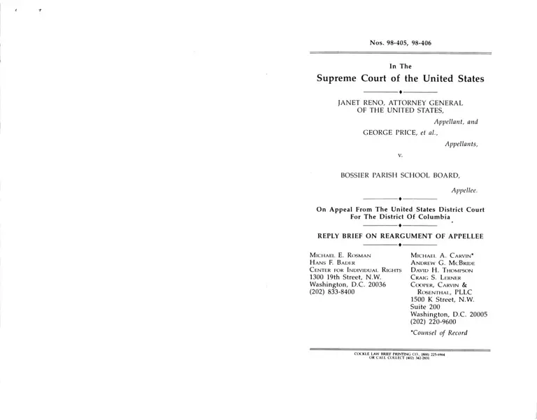 Reno v. Bossier Parish School Board Reply Brief on Reargument of Appellee preview