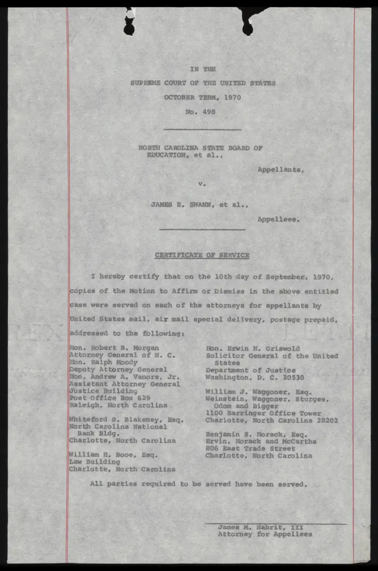 Certificate of Service for Motion to Affirm or Dismiss preview