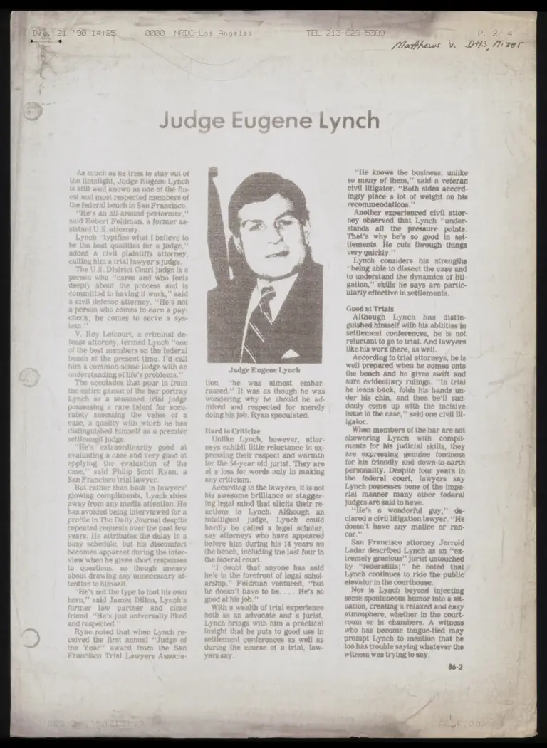 Newspaper Clipping for Judge Eugene Lynch preview