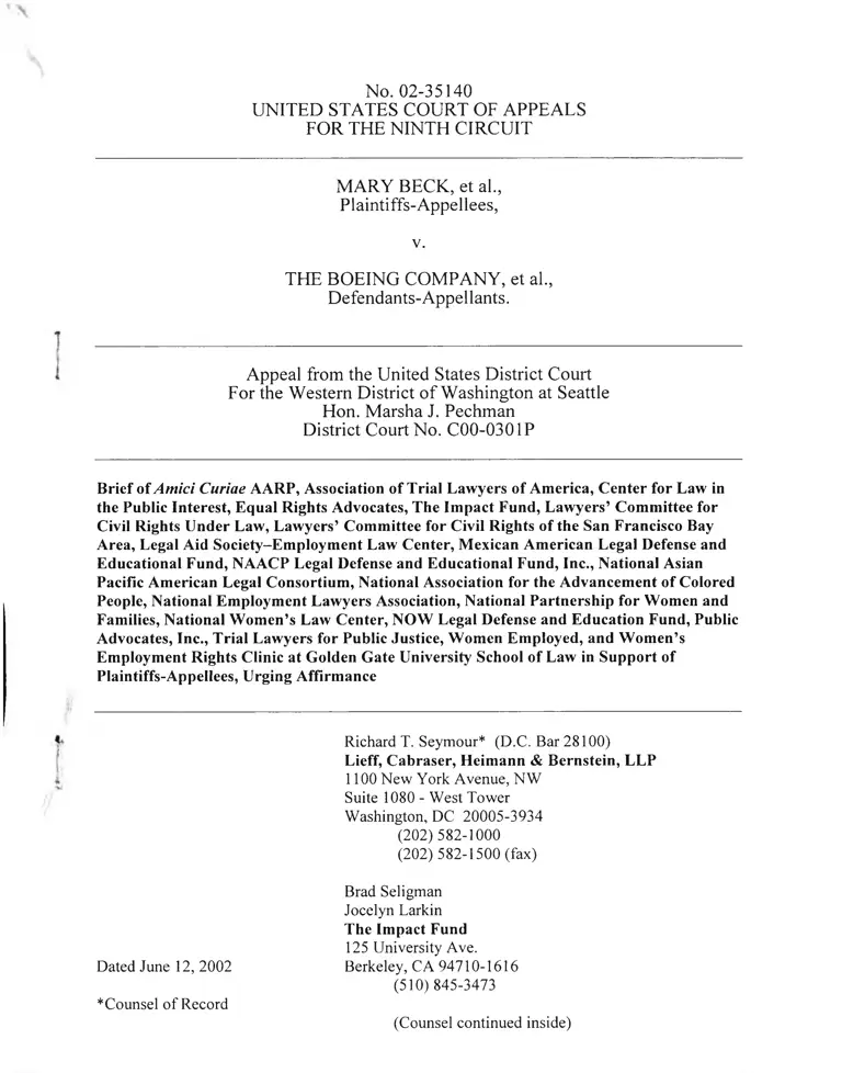 Beck v. The Boeing Company Brief of Amici Curiae AARP and Others in Support of Plaintiffs-Appellees, Urging Affirmance preview