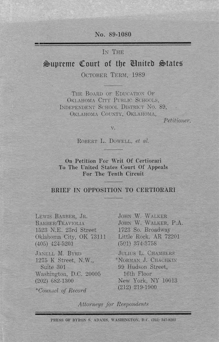 Oklahoma City Public Schools Board of Education v. Dowell Brief in Opposition to Certiorari preview