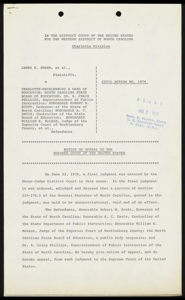 Notice of Appeal to the Supreme Court of the United States; Bond for Costs on Appeal preview