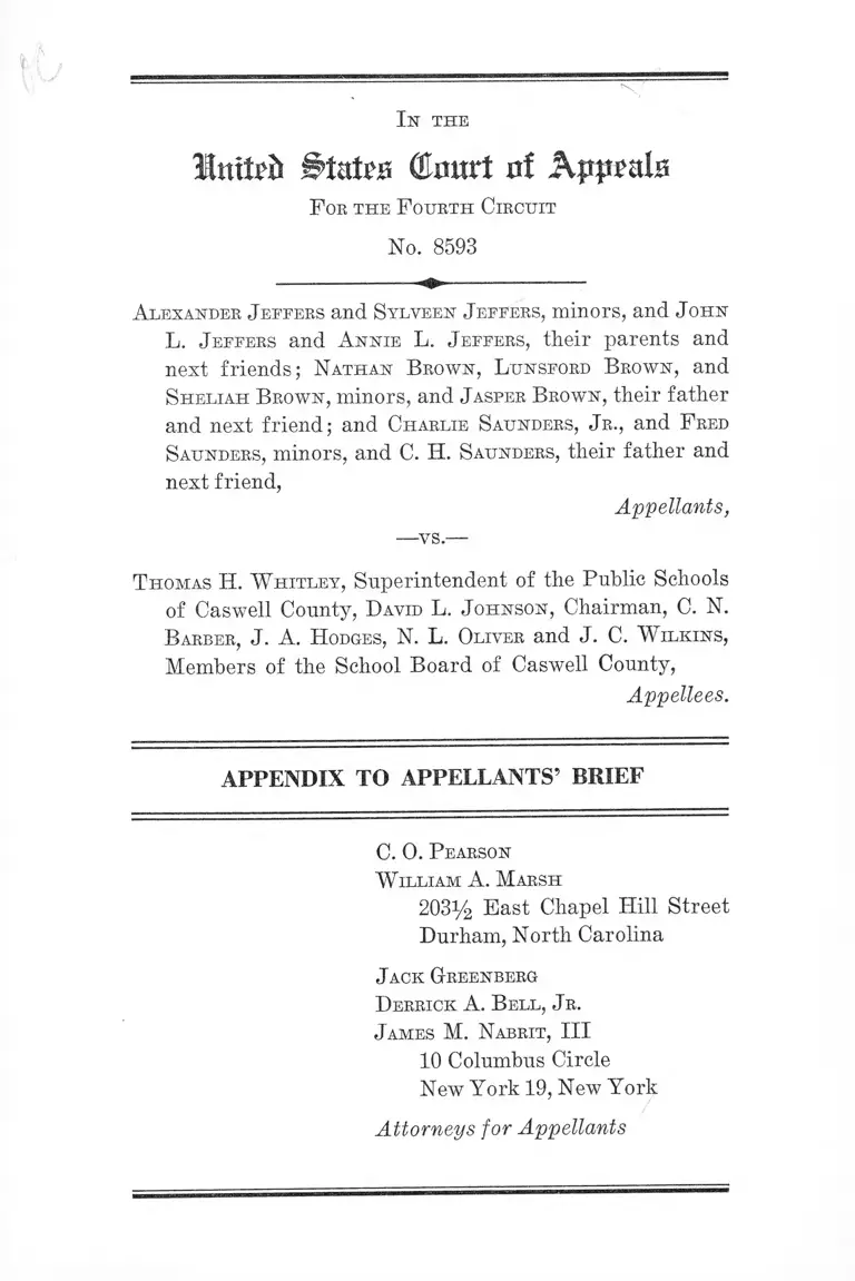 Jeffers v. Whitley Appendix to Appellants' Brief preview