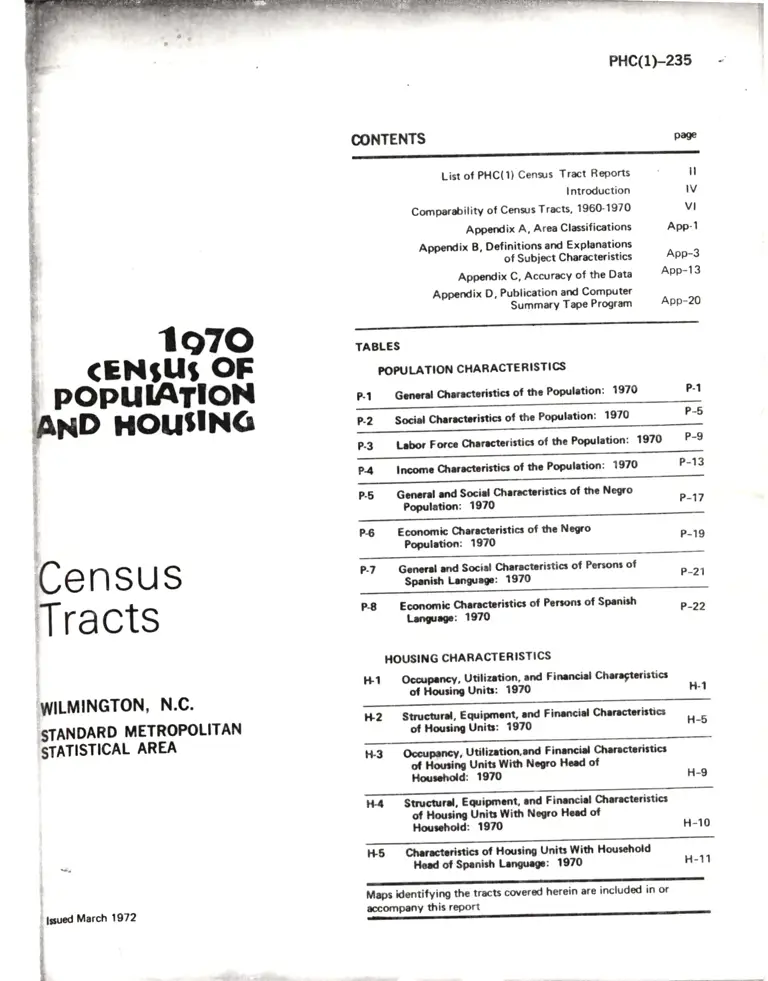 Wilmington, N.C. 1970 Census of Population and Housing Census Tracts preview