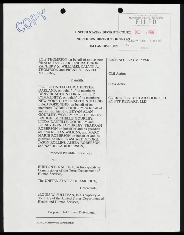 Corrected Declaration of J. Routt Reigart, M.D. preview