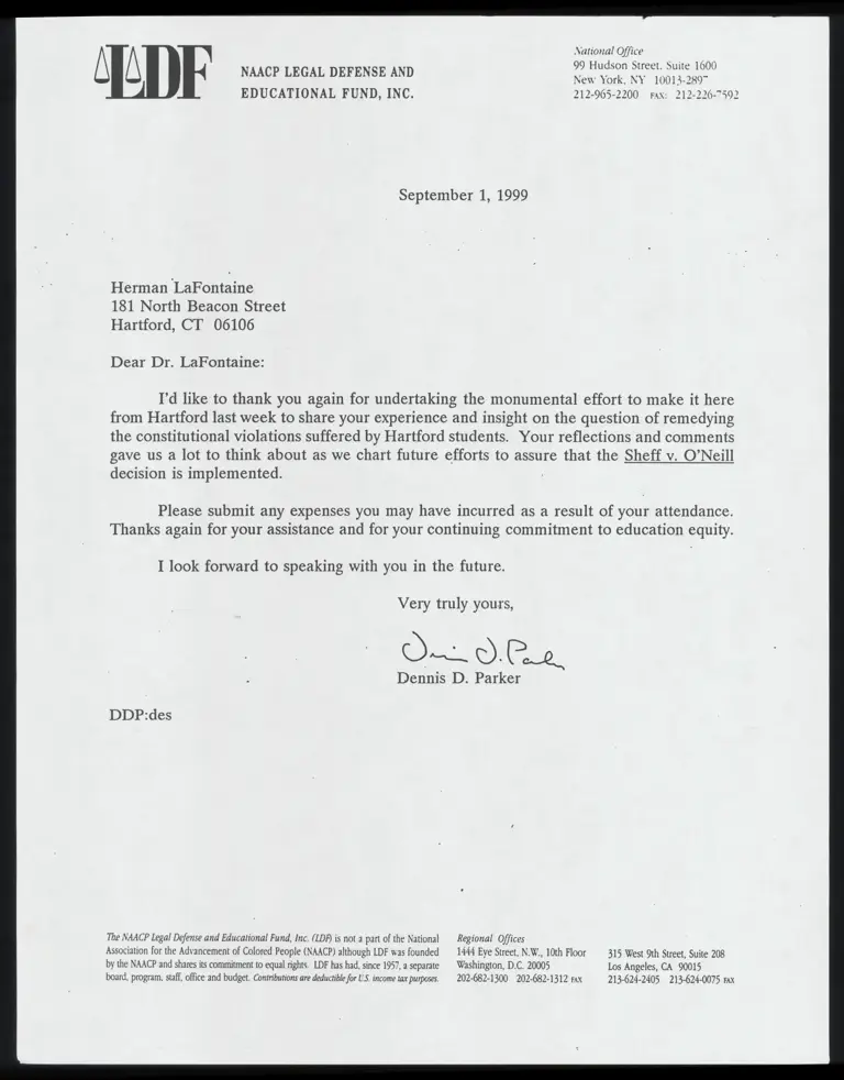 Letter from Parker to LaFontaine RE: Gratitude from Effort in Remedying Violations preview