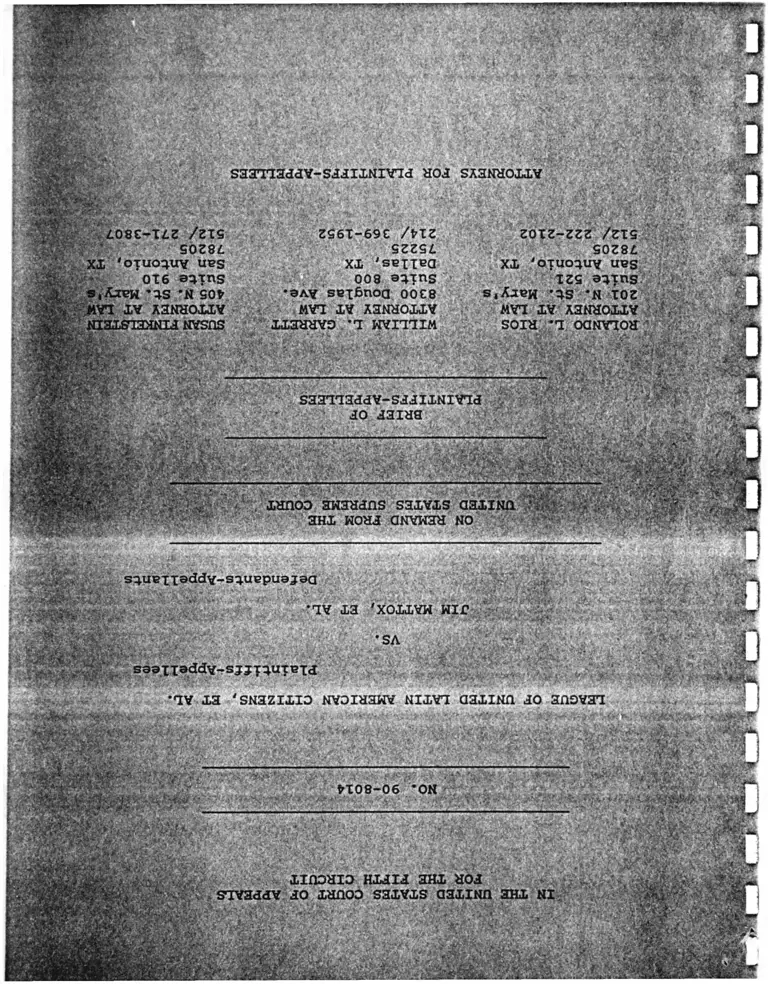 League of United Latin American Citizens (LULAC) v. Mattox Brief of Plaintiffs-Appellees preview
