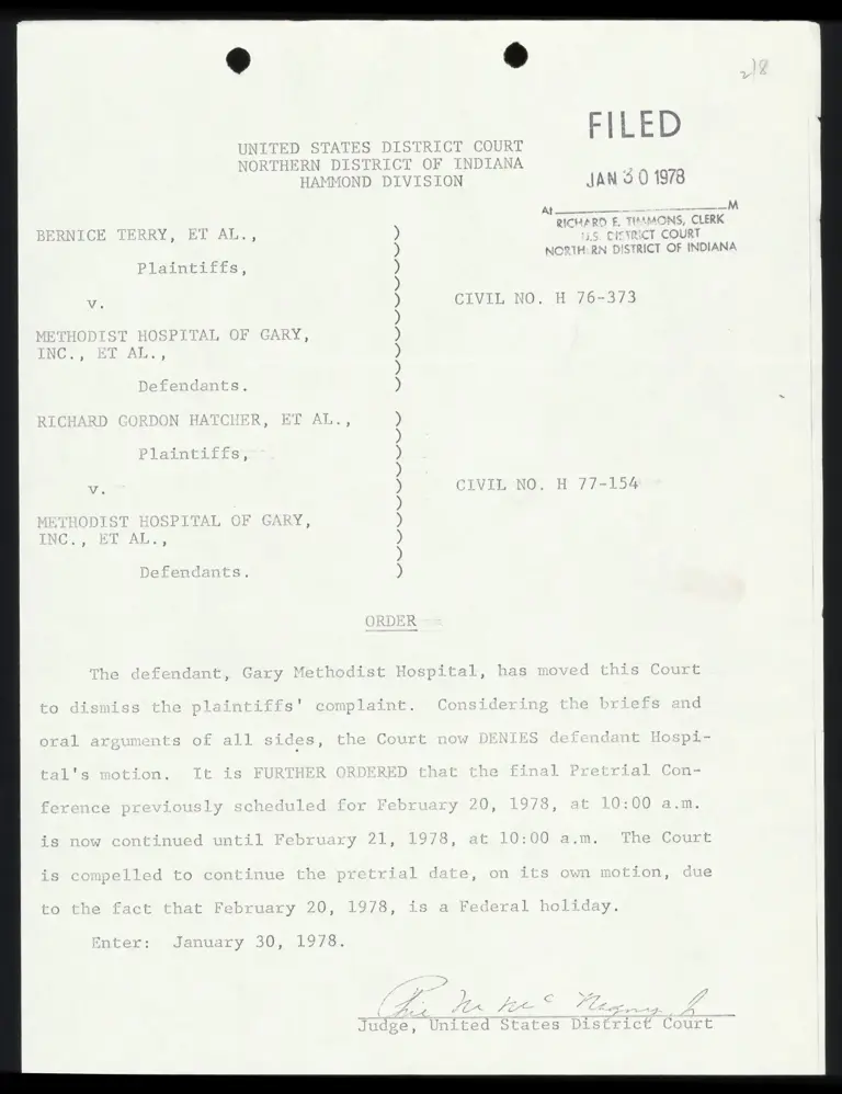 Order Denying Motion and Setting Pretrial Conference; Notices to Take Deposition Upon Oral Examination preview