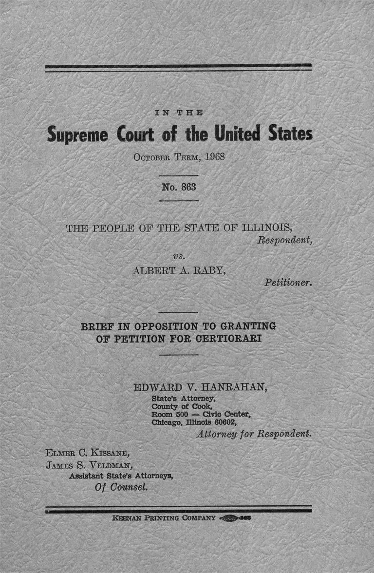 People of Illinois v. Raby Brief in Opposition to Granting of Petition for Certiorari preview