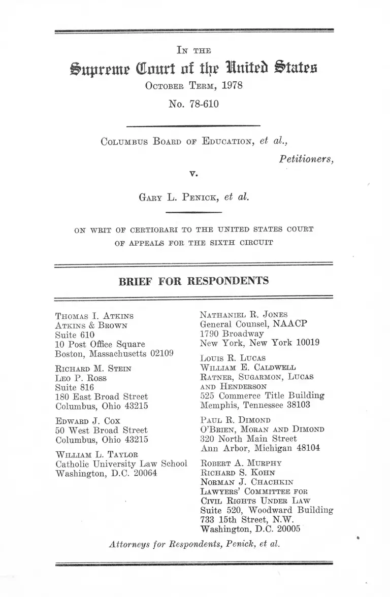 Columbus Board of Education v. Penick Brief for Respondents preview
