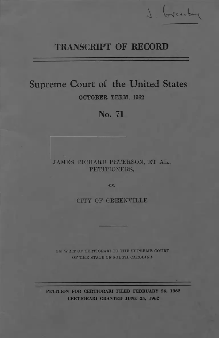 Peterson v. City of Greenville, South Carolina Transcript of Record preview