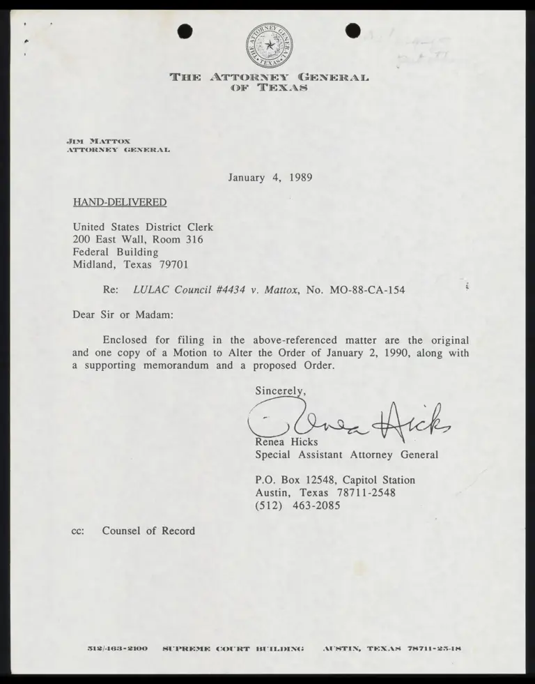 Motion to Alter the Order of January 2, 1990; Memorandum in Support; Proposed Order preview