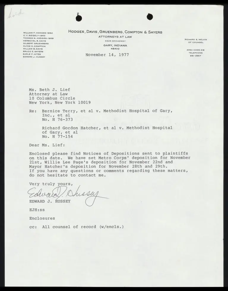 Correspondence from Hussey to Lief Re: Notices of Depositions preview