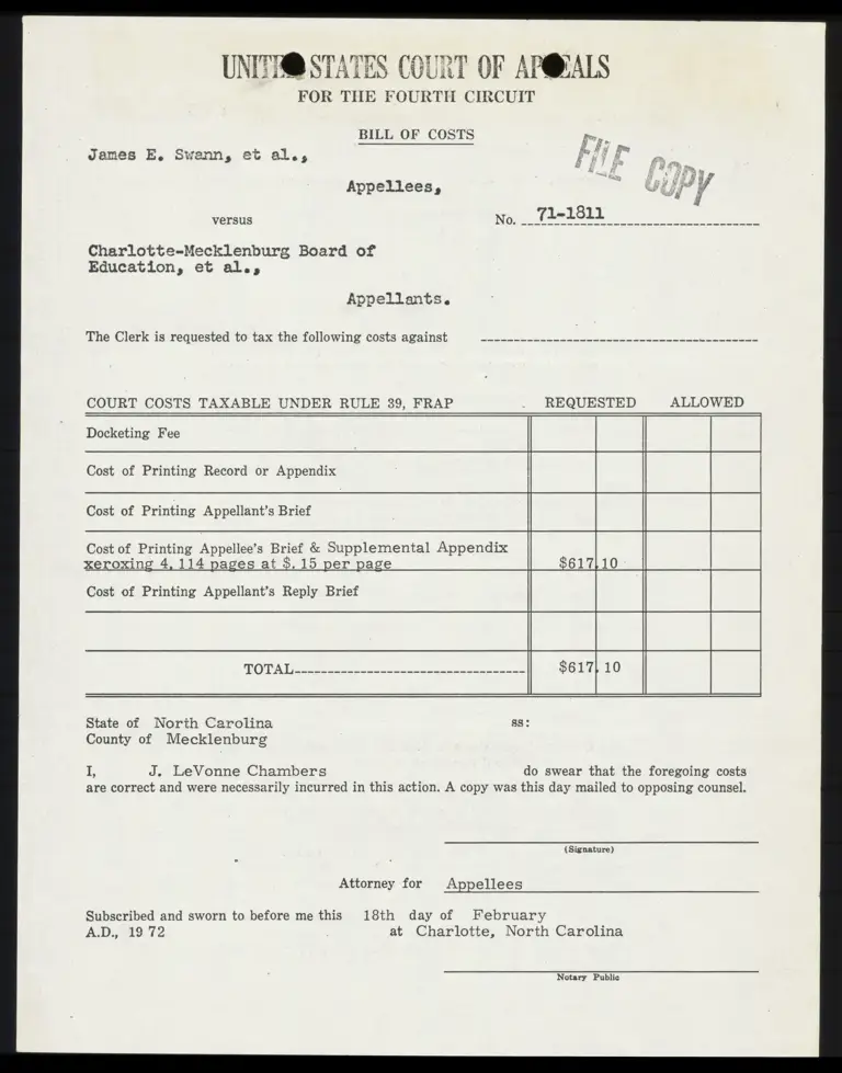 Bill of Costs; Clerk's Memorandum preview