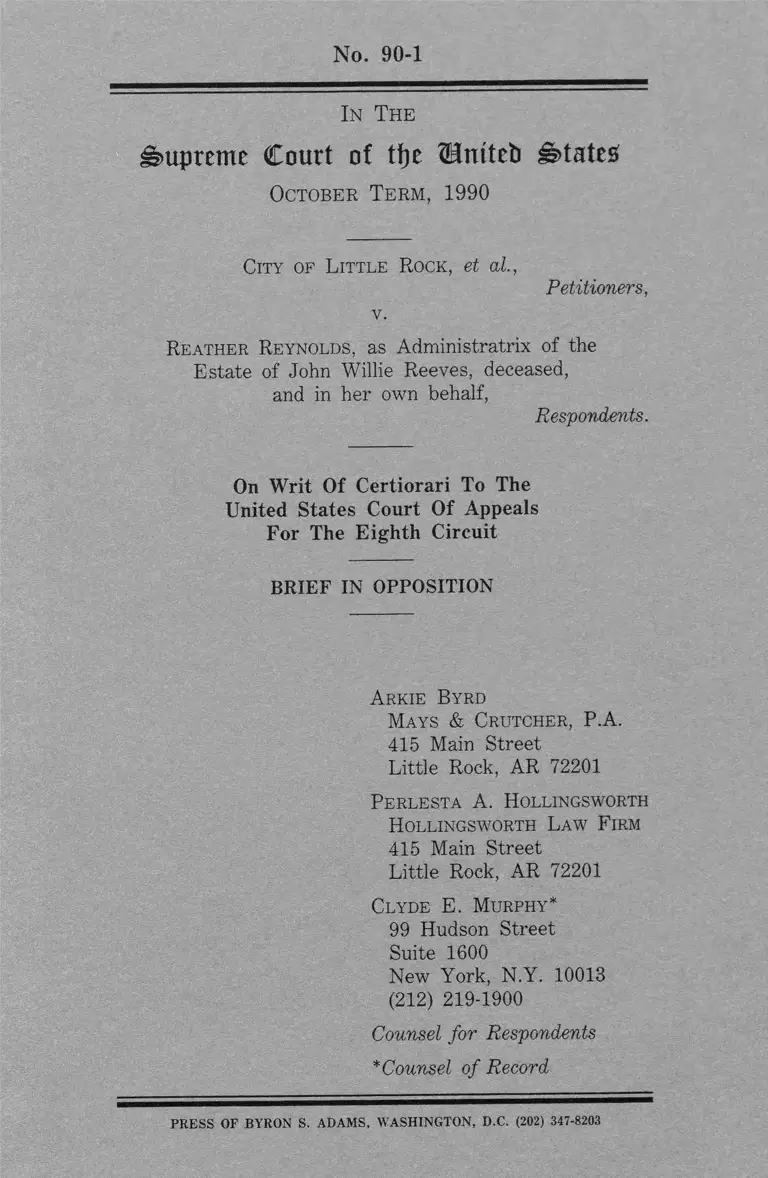 City of Little Rock v. Reynolds Brief in Opposition preview