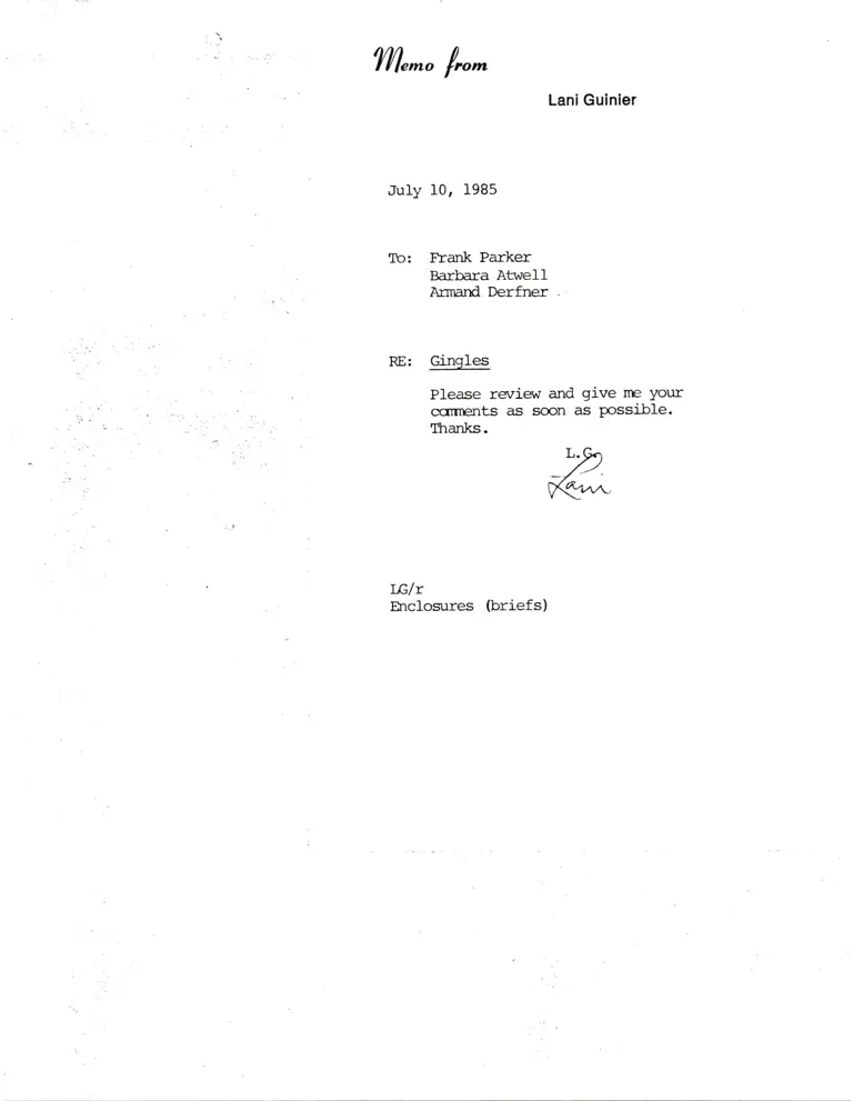 Correspondence from Guinier to Parker, Atwell, and Derfner preview