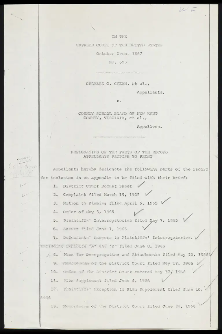 Designation of the Parts of the Record Appellants Propose to Print (Draft) preview