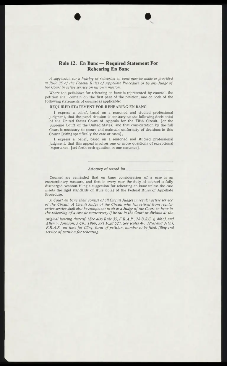 Rule 12; Fifth Circuit Statements on Petitions for Rehearing or Rehearing En Banc preview