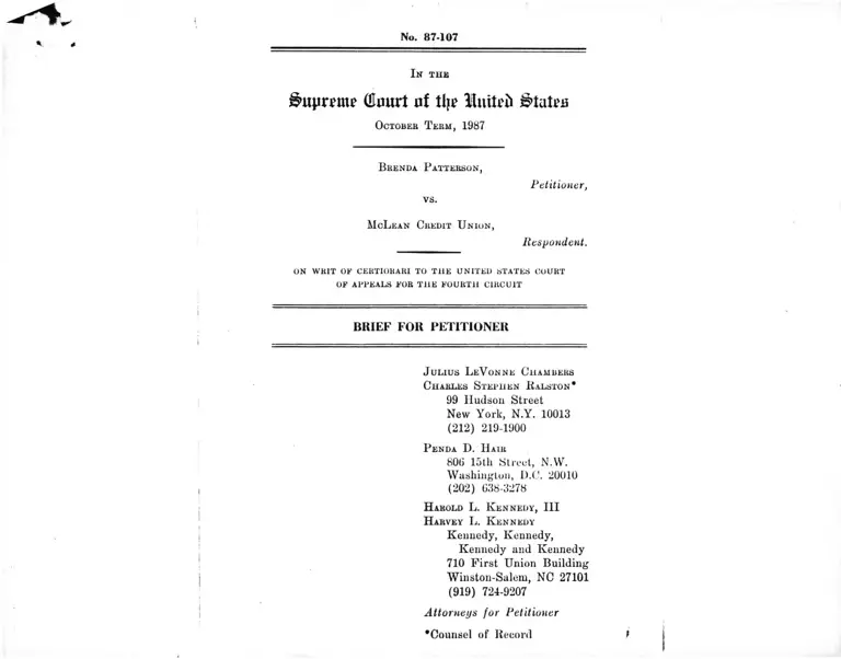 Patterson v. McLean Credit Union Brief for Petitioner preview