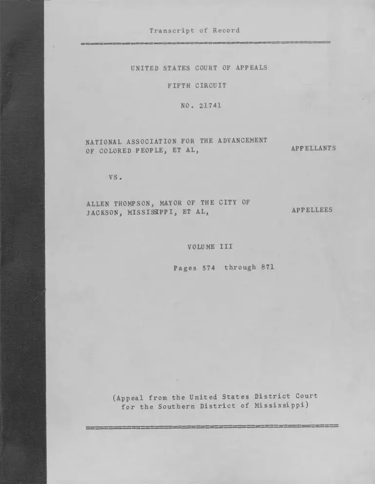 NAACP v. Thompson Transcript of Record Vol. III preview