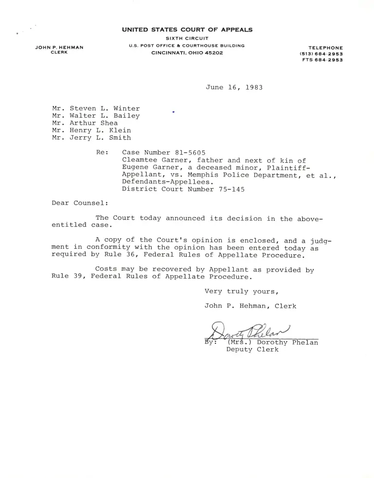 Correspondence from Clerk to Counsel preview